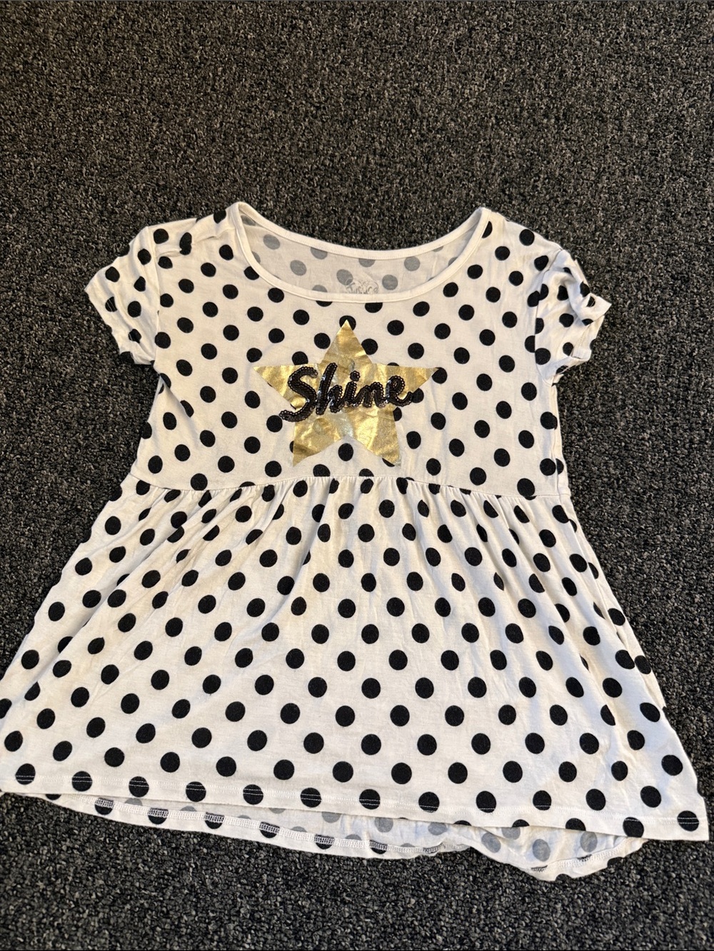 Polka Dot 'Shine' Star Short Sleeve Top - White & Black with Gold Accent Justice